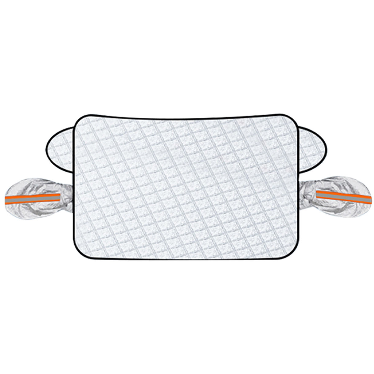 The cover laid flat: main panel, two side flaps and two mirror sleeves with orange reflective strips